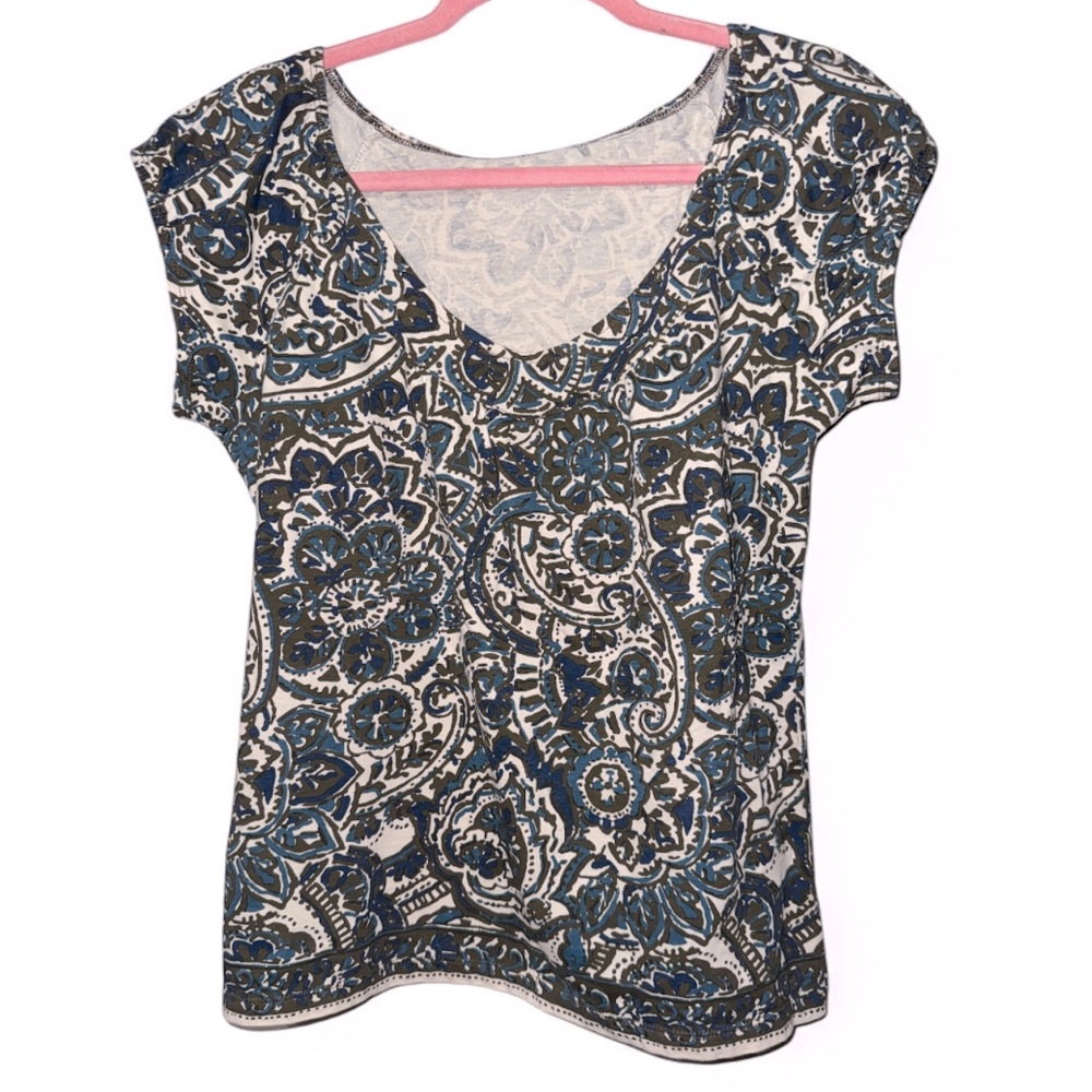 Villager A Liz Claiborne Company
Womens Cap Sleeve Shirt Blue & Brown‎ Print S
